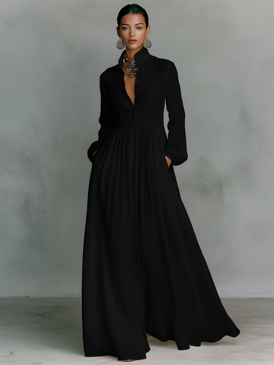 Antonina – Elegancka Sukienka Maxi z Plisowanym Dołem