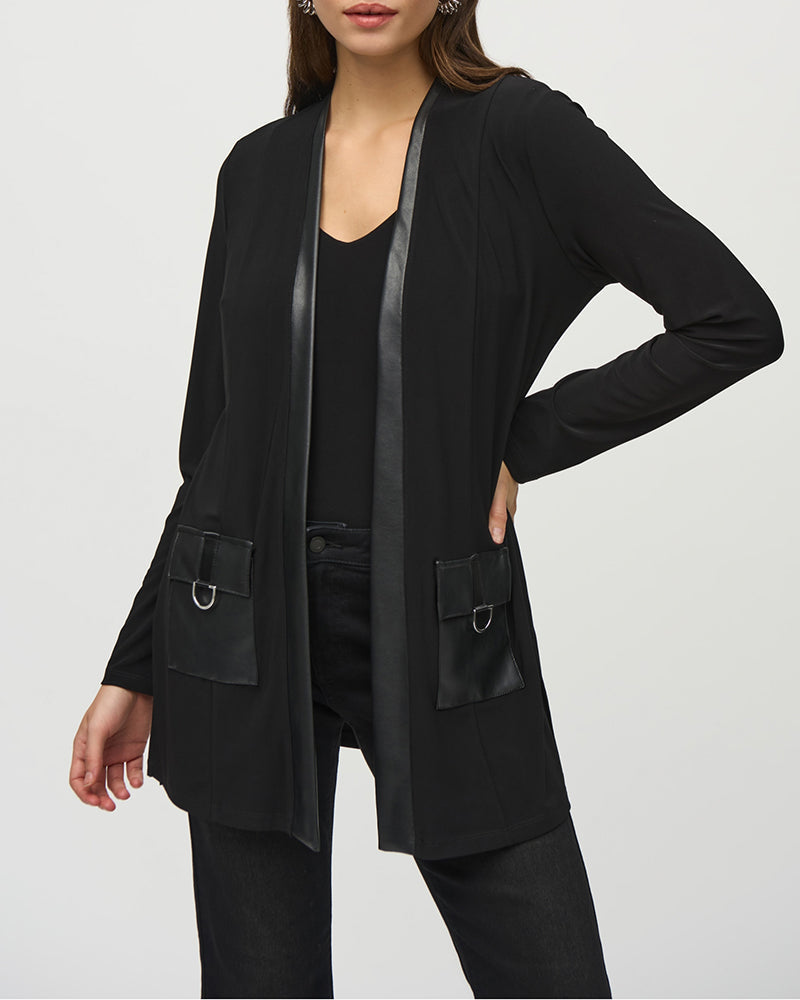 Manteau à poches en patchwork de couleur unie tendance