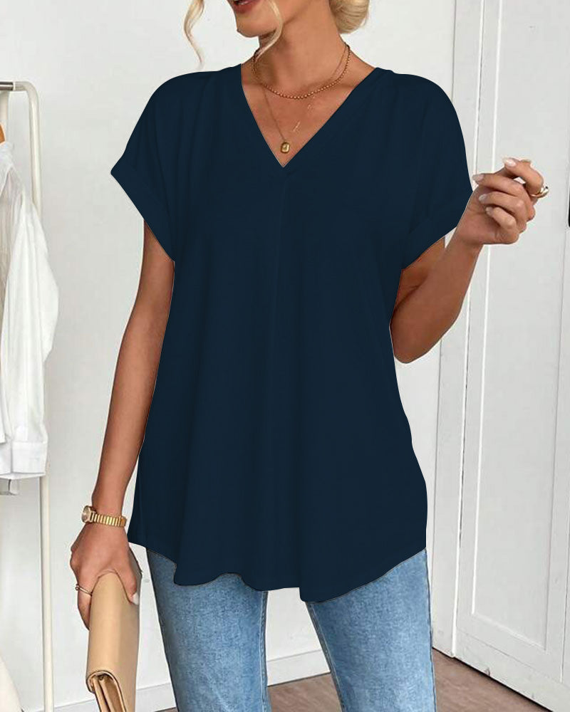 T-Shirt À Manches Courtes Uni Patchwork