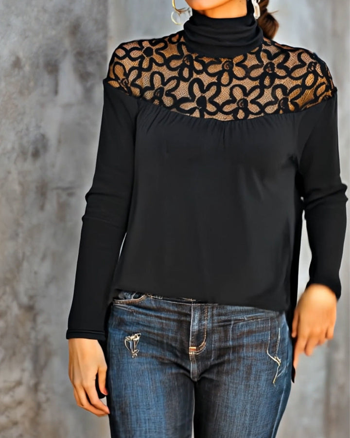 Haut Col Roulé Dentelle Sheer Tricot