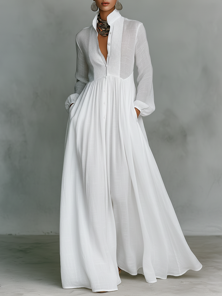Antonina – Elegancka Sukienka Maxi z Plisowanym Dołem