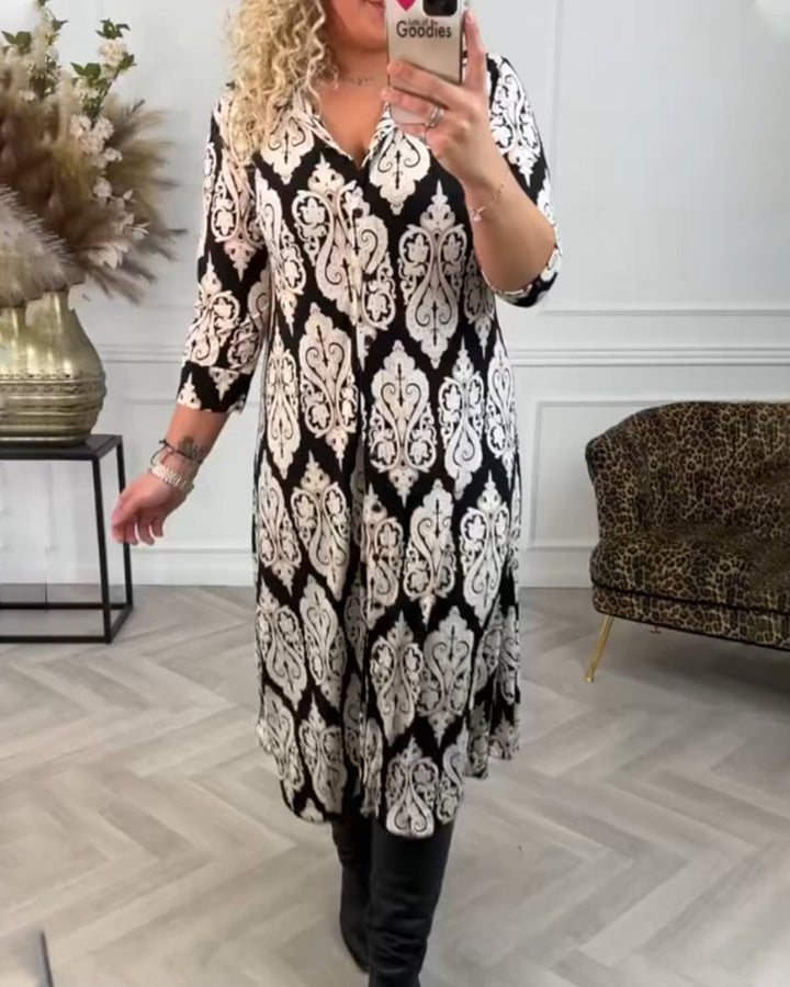 Robe à revers imprimé et fente latérale