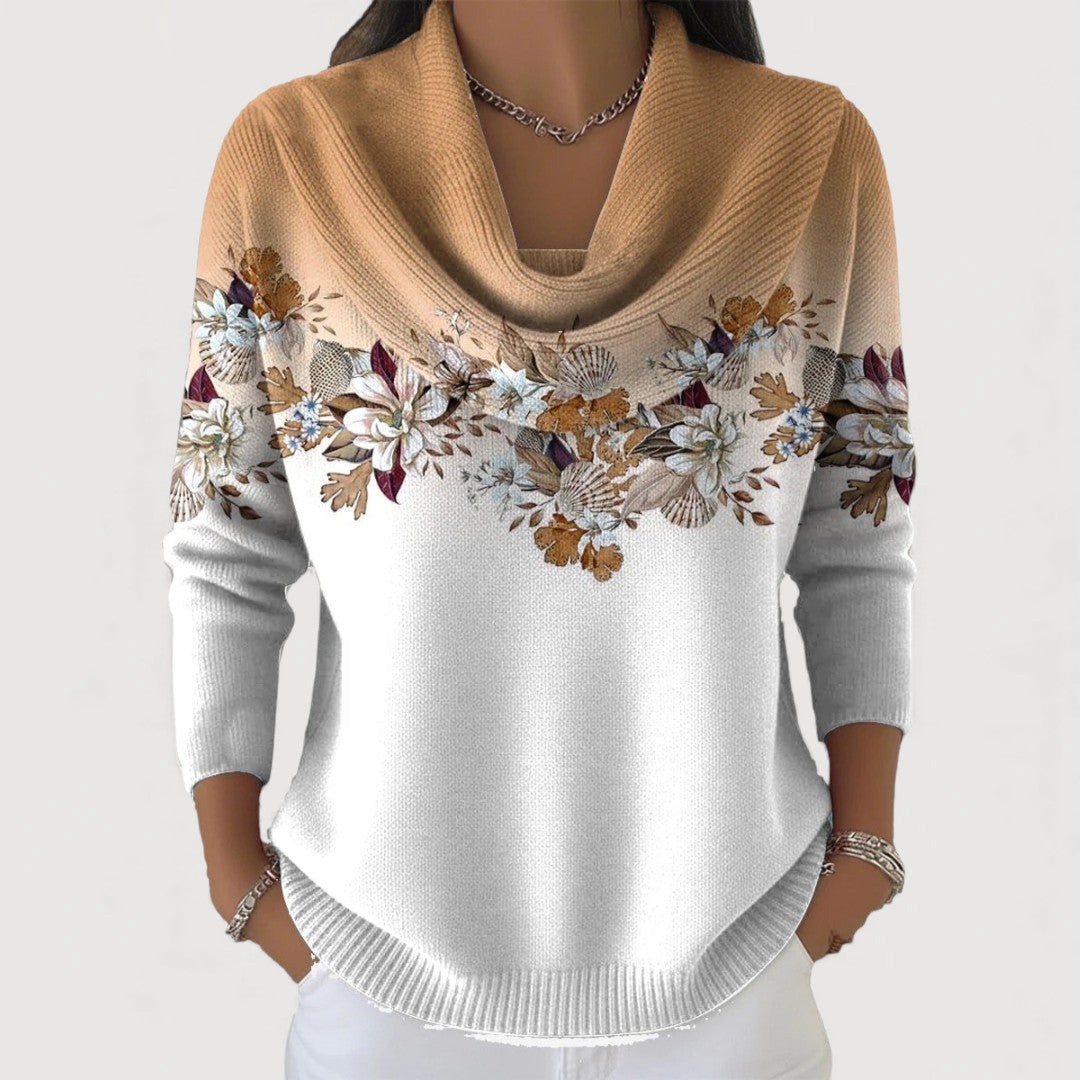 Sweter w kwiaty z kołnierzem