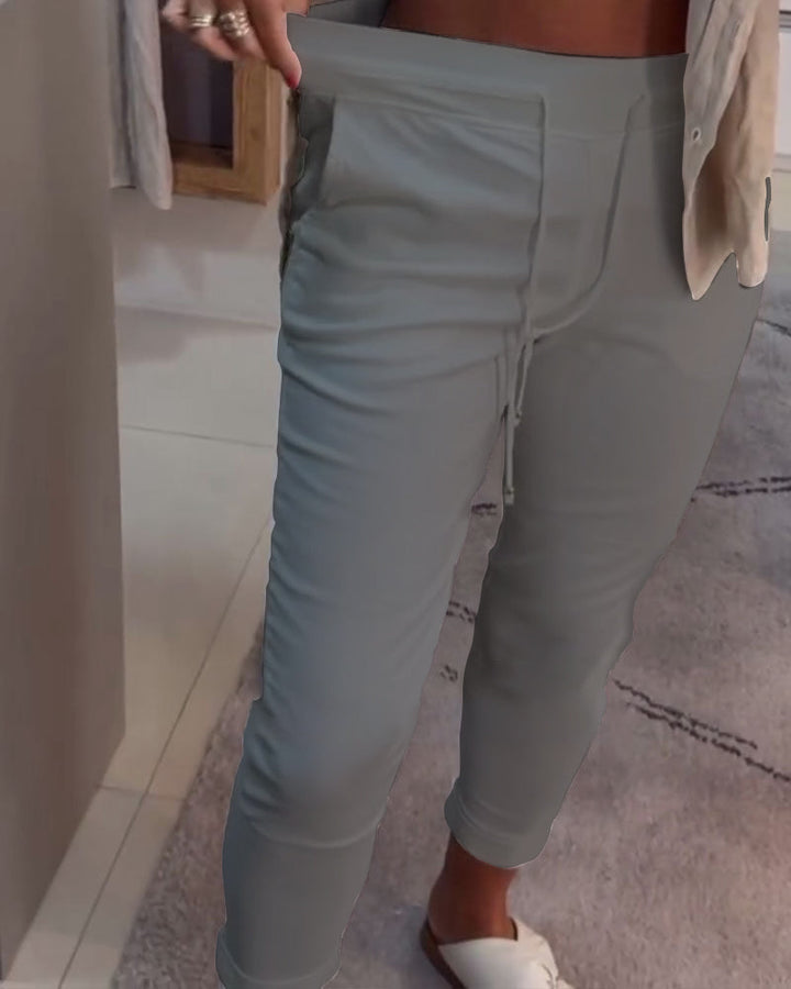 Pantalon Fuselé Décontracté Avec Cordon