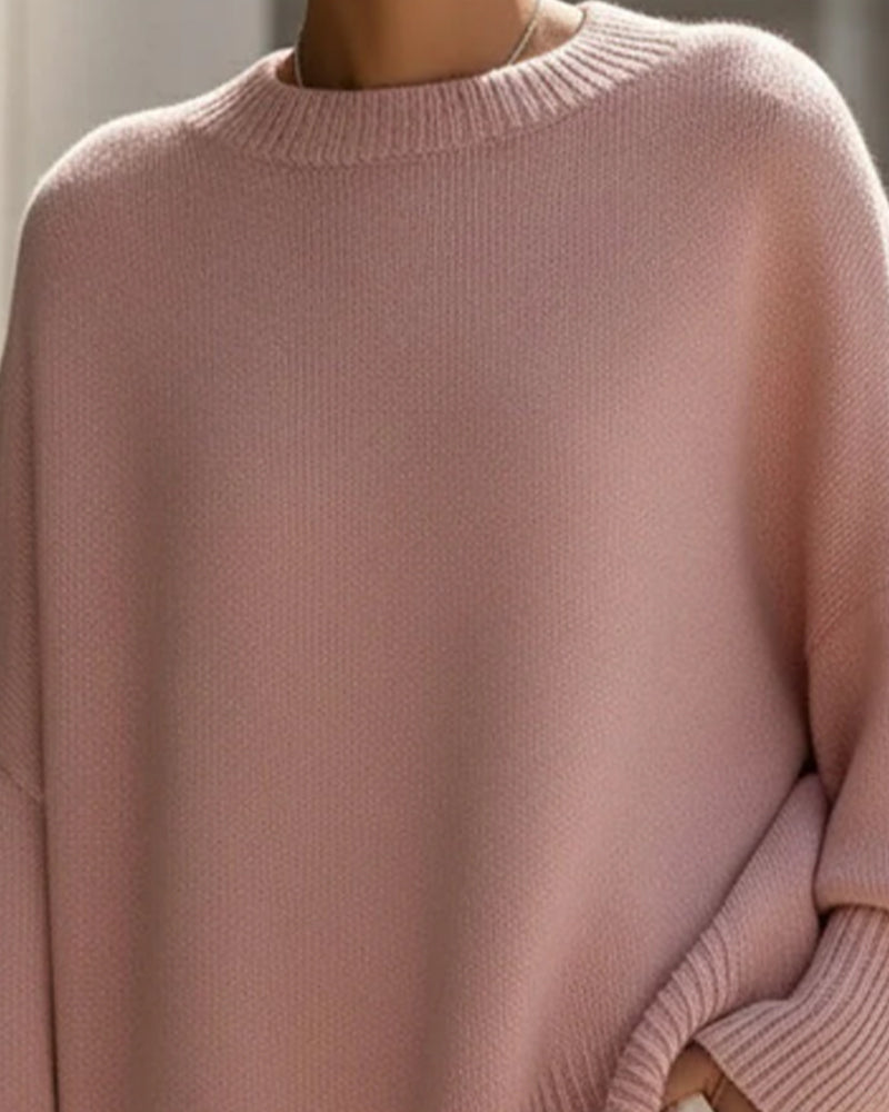 Sweter z okrągłym dekoltem, luźny, średniej długości