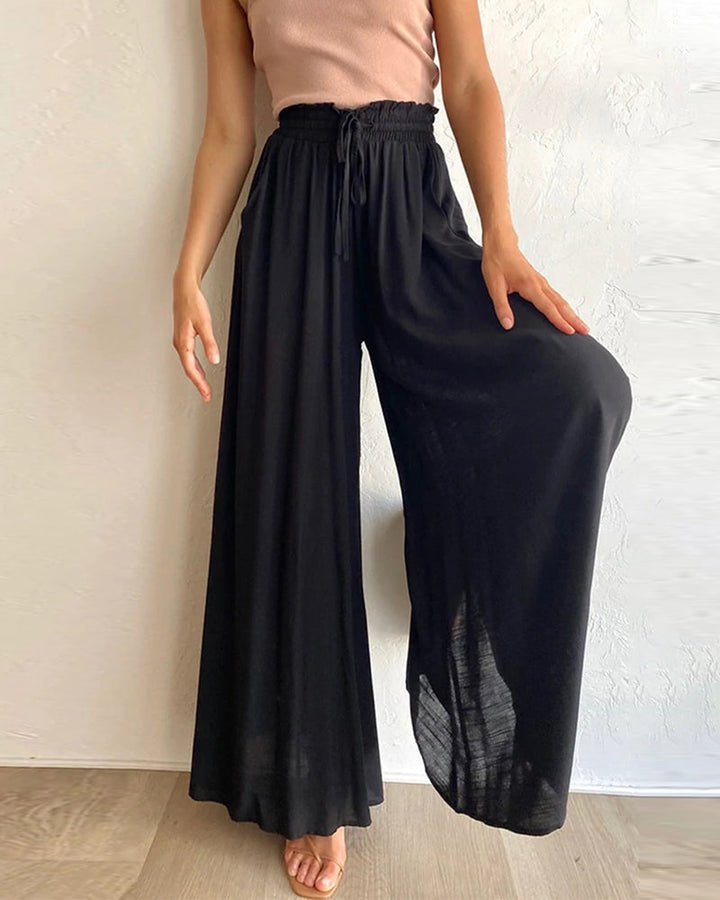 Pantalon taille haute de couleur unie