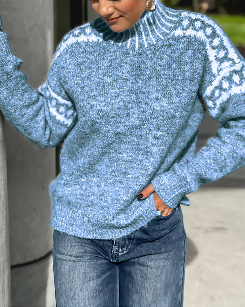 Sweter z golfem z kontrastowym nadrukiem