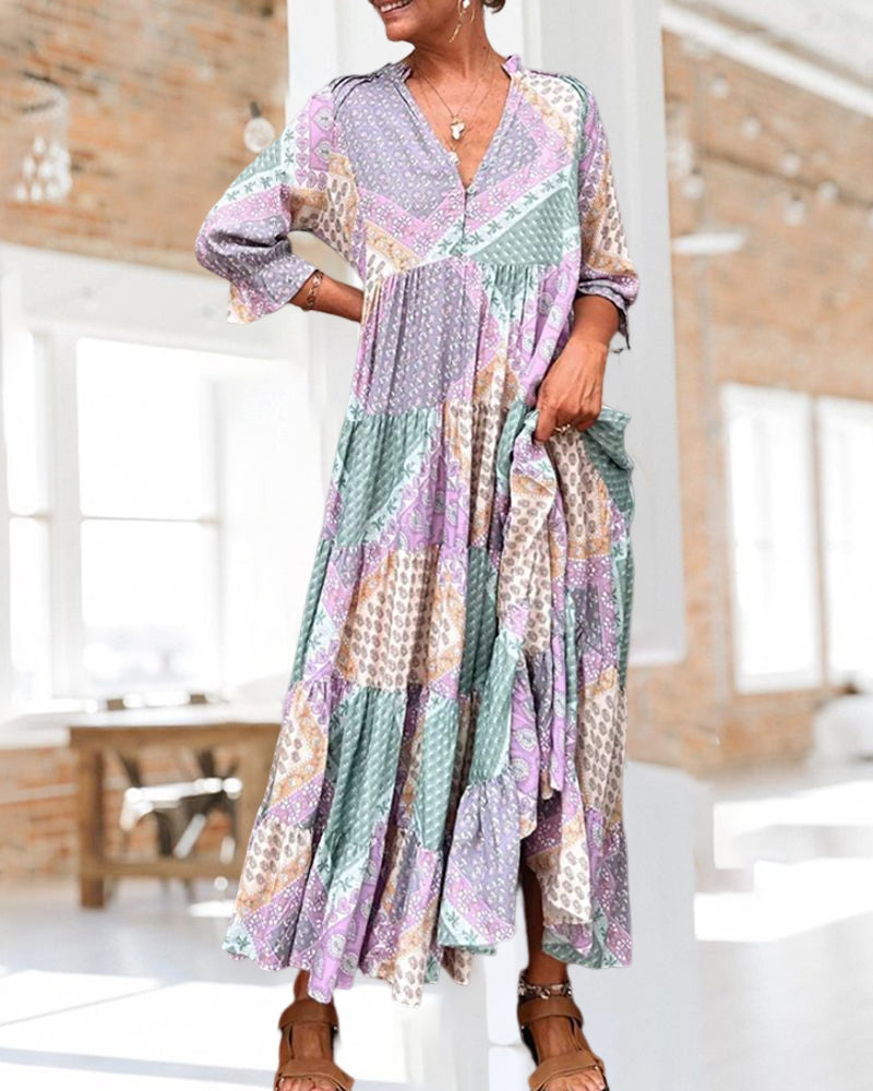 Robe à blocs de couleurs et manches 3/4