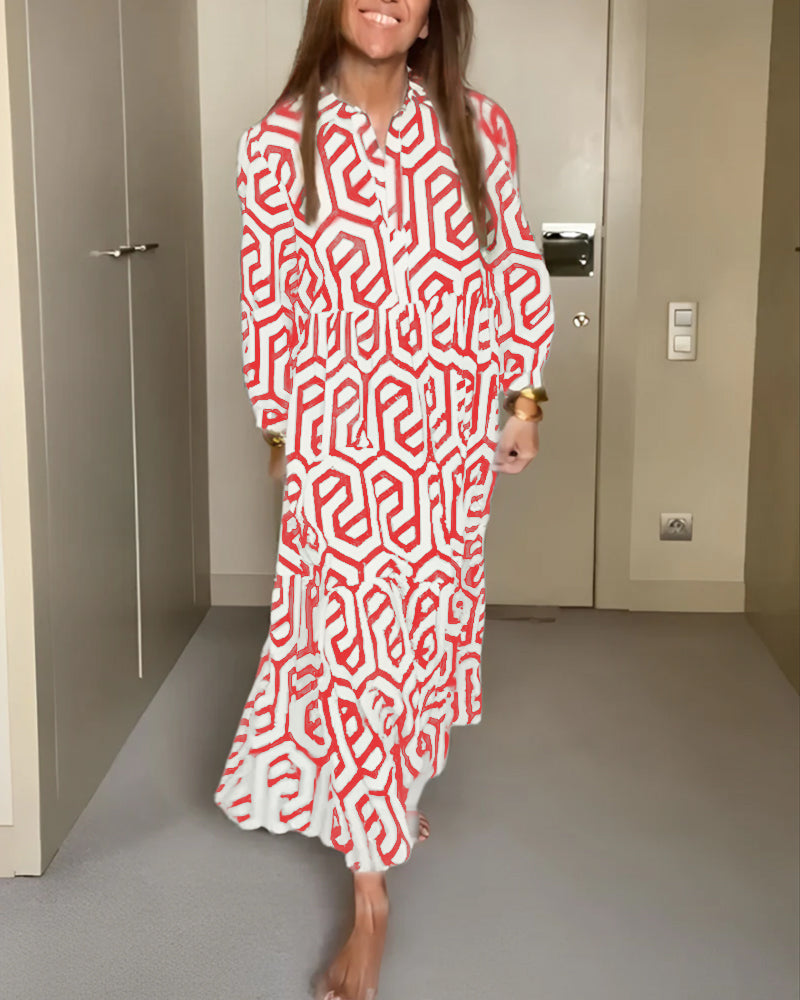 Robe à manches à neuf points à imprimé géométrique