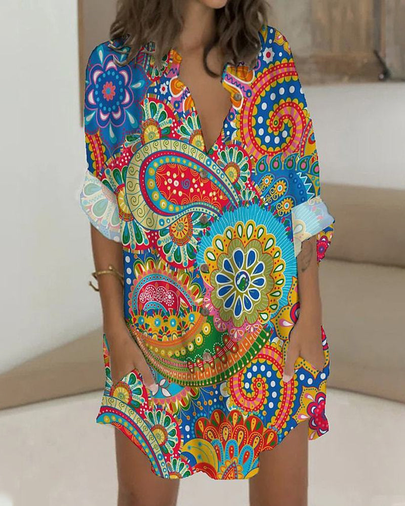 Robe boutonnée à manches longues et poche