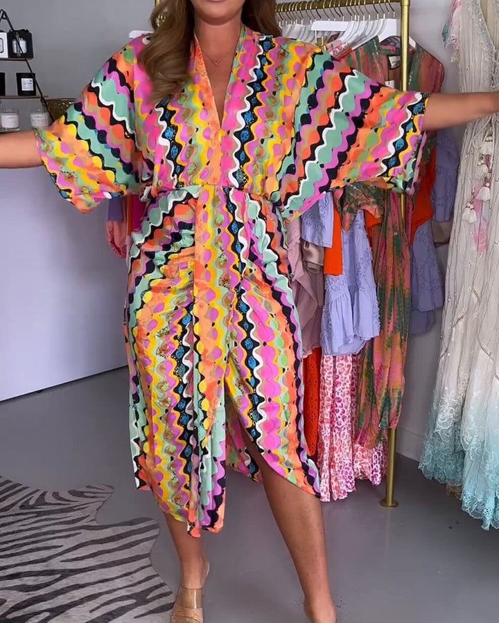Robe avec col en V et demi-manche