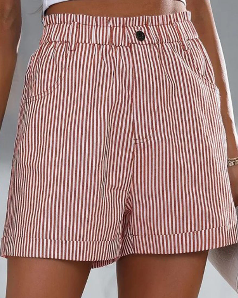 Short imprimé à rayures taille haute