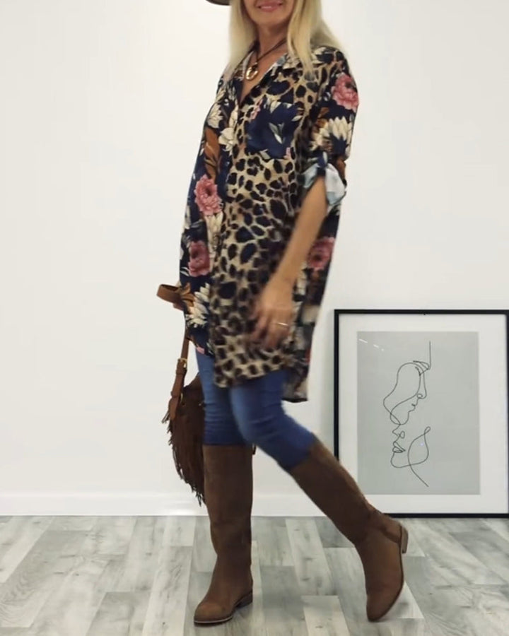 Chemise patchwork imprimé léopard à revers