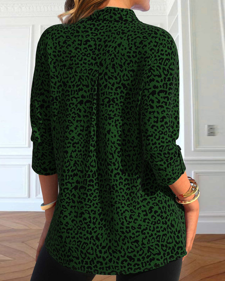 Chemise décontractée à revers imprimé léopard