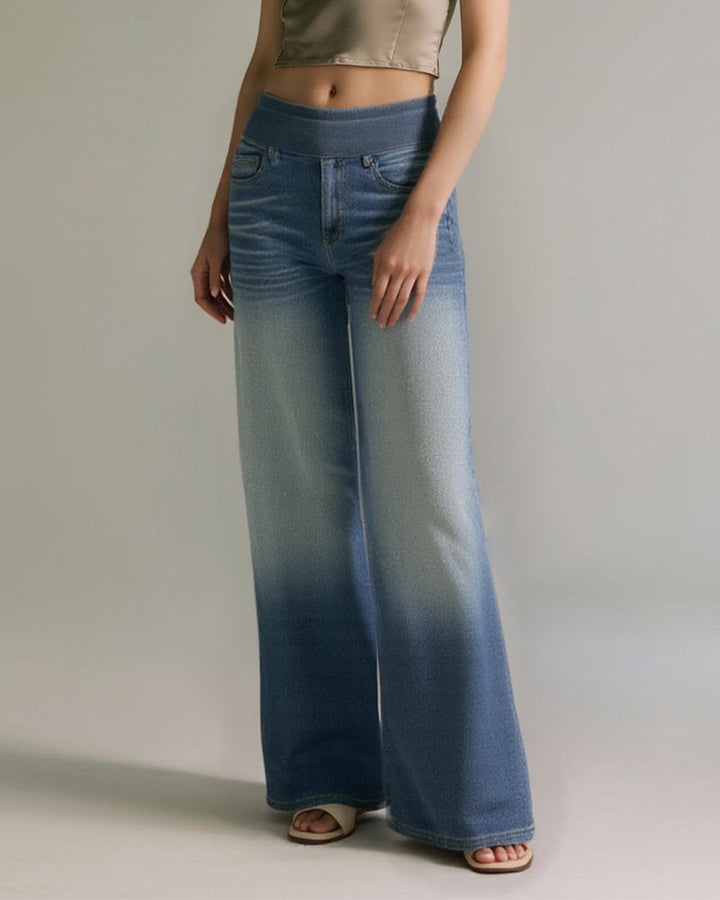 Jeansy z wysokim stanem, sprane, luźne, typu baggy, casualowe