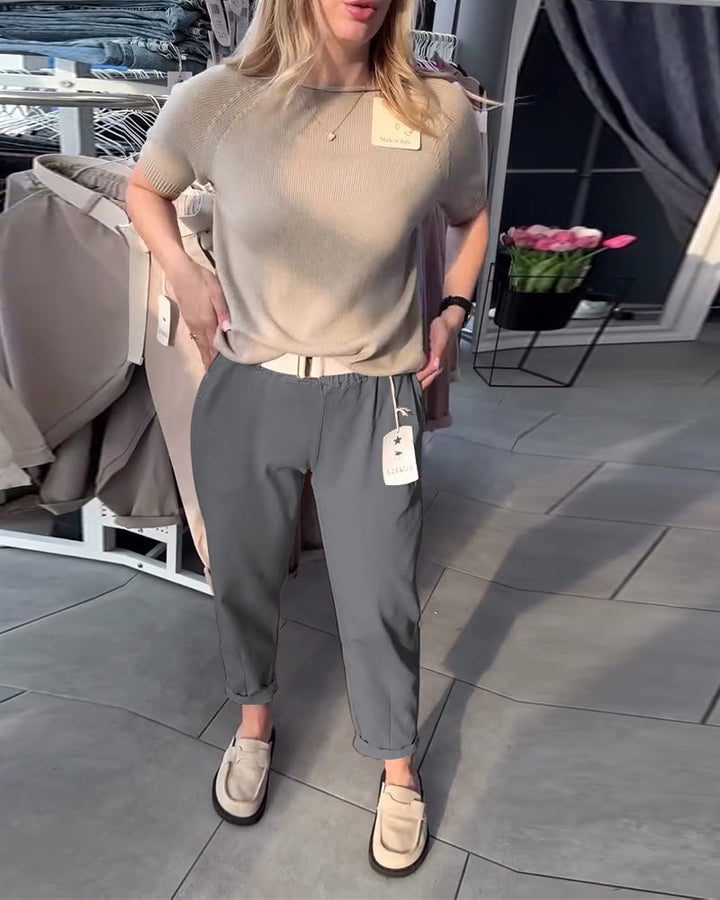 Pantalon Uni Décontracté Droit