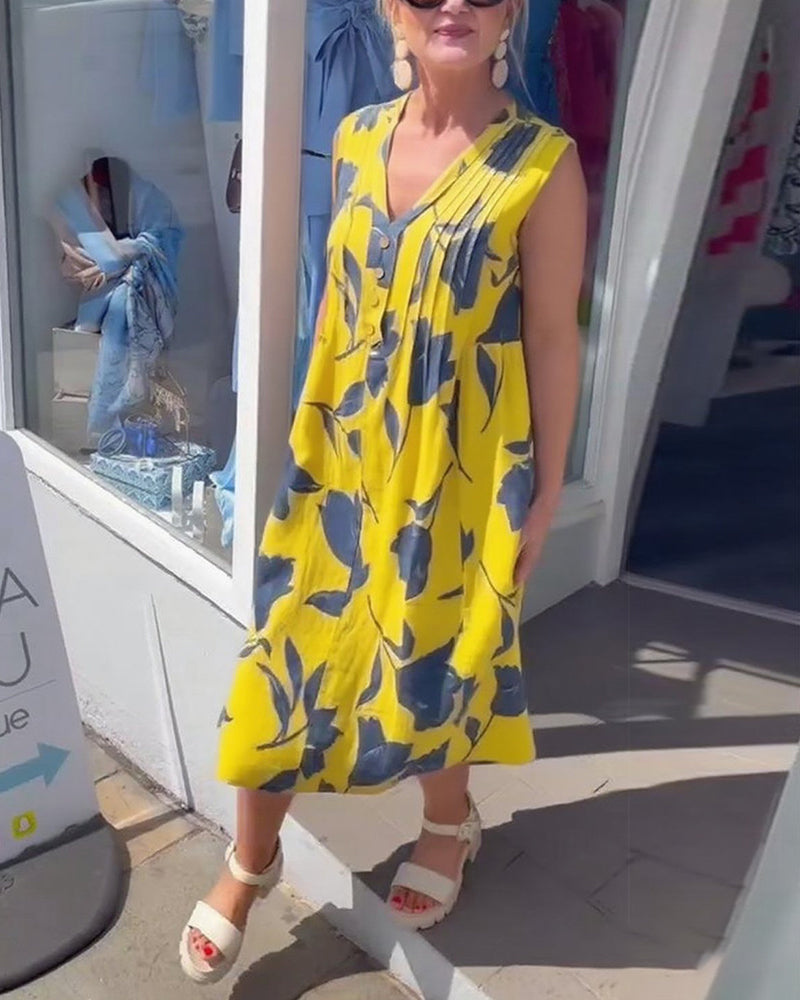 Robe Décolleté En V Sans Manches Imprimée