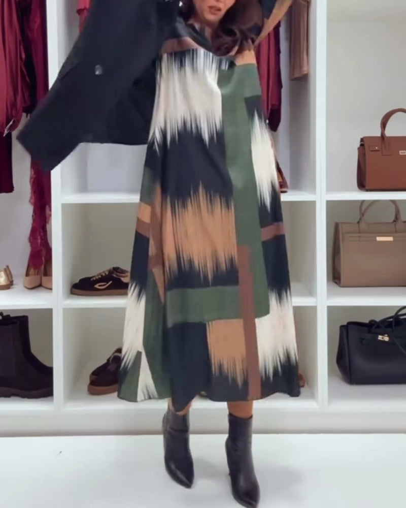 Robe Tendance Imprimée À Col Rond Et Manches Longues