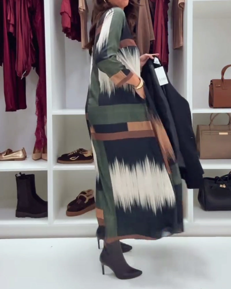 Robe Tendance Imprimée À Col Rond Et Manches Longues