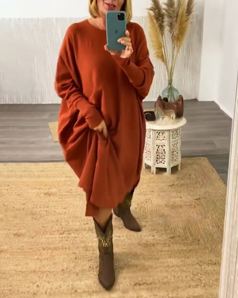 Robe pull à manches chauve-souris de couleur unie