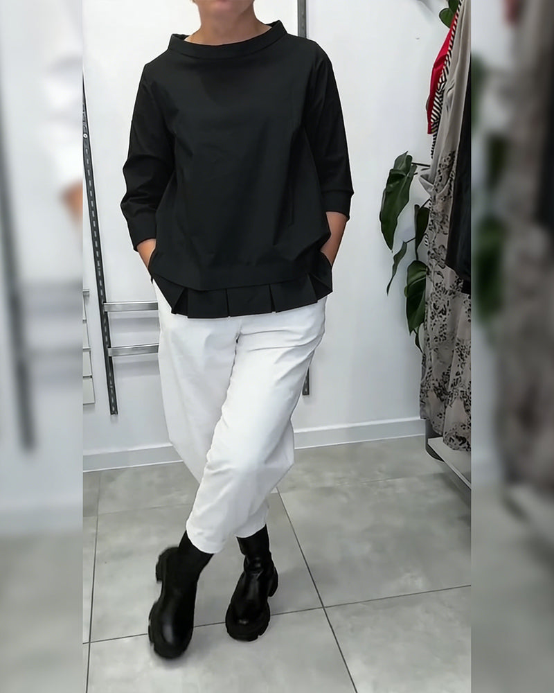 100% Coton Blouse Col Large Couleur Unie Décontracté