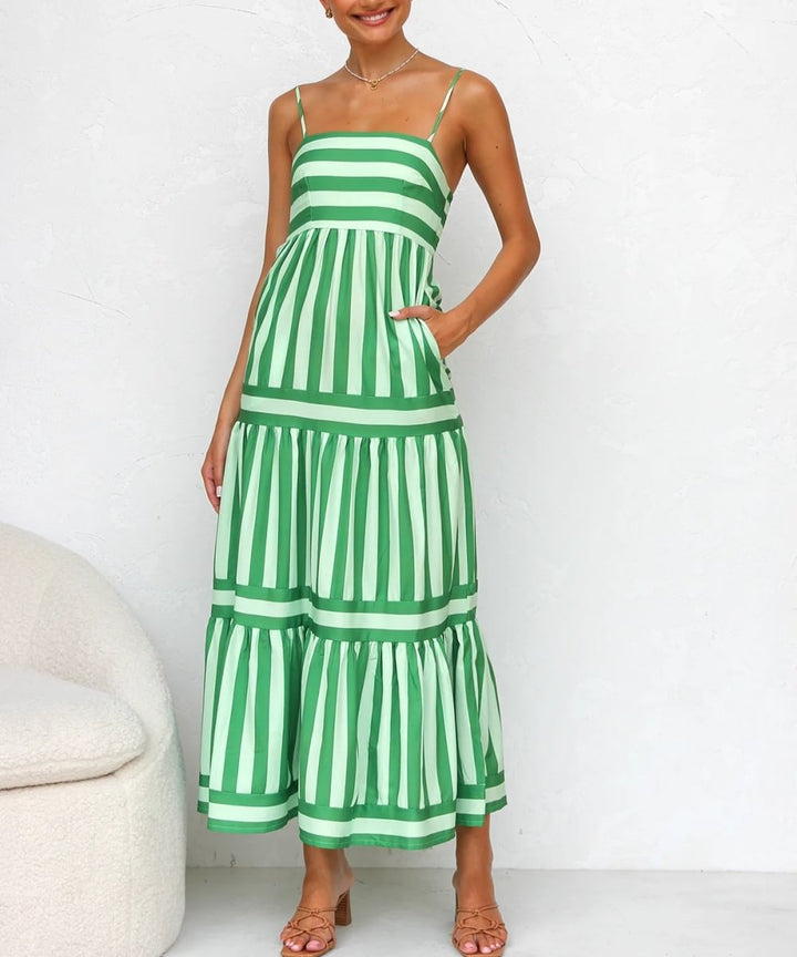 Gisela | Robe Midi à Rayures et Volants pour Femme