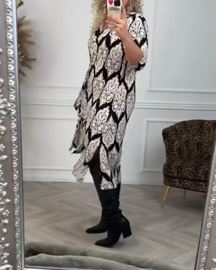 Robe à revers imprimé et fente latérale