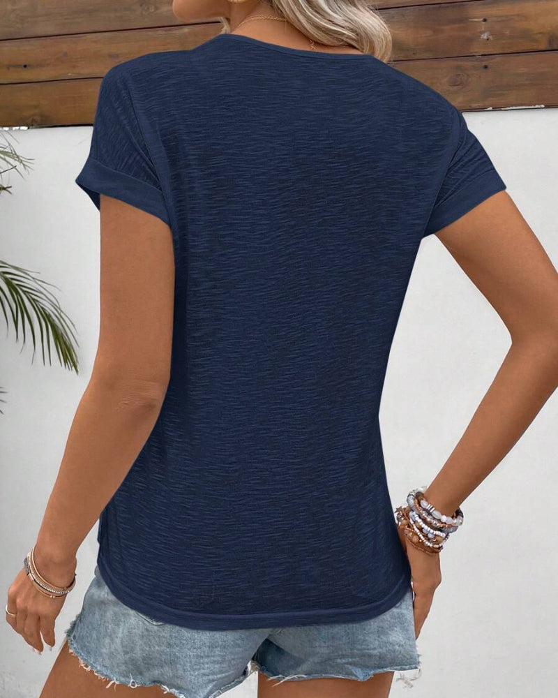 T-shirt z okrągłym dekoltem, jednokolorowy, z krótkim rękawem