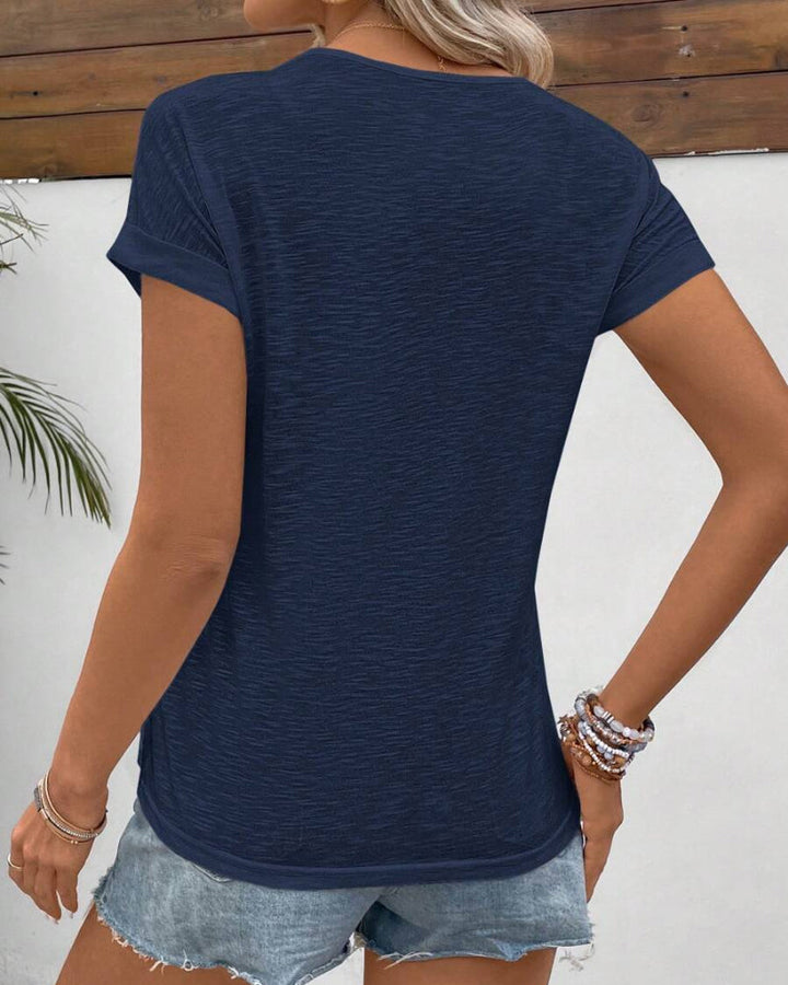 T-shirt z okrągłym dekoltem, jednokolorowy, z krótkim rękawem
