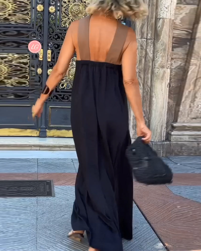 Robe Elegante Croix Dos Sans Dos Avec Couleur Contrastée