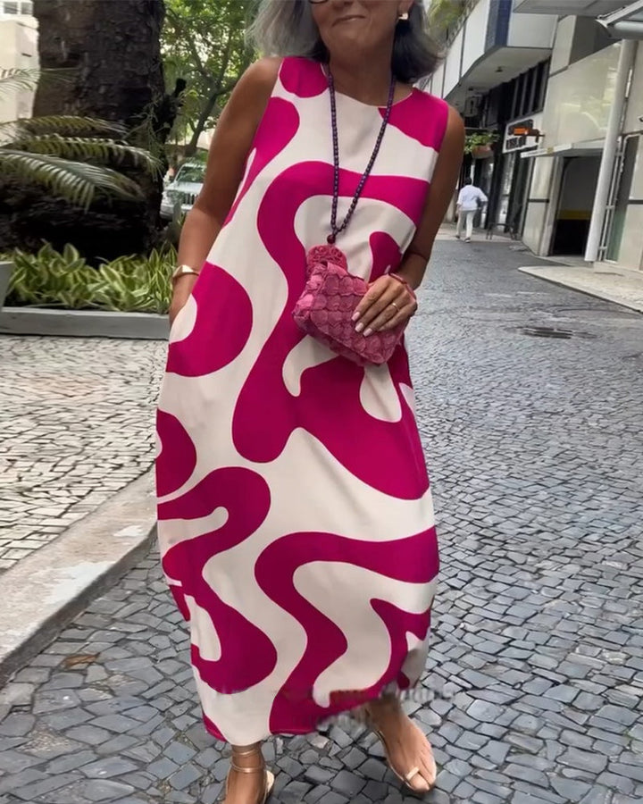 Robe Sans Manches Col Rond Avec Imprimé Géométrique