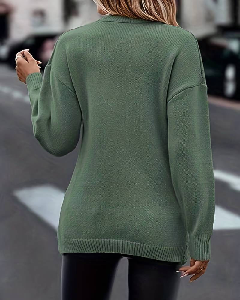 Pulls De Couleur Unie Avec Col En V Et Manches Longues