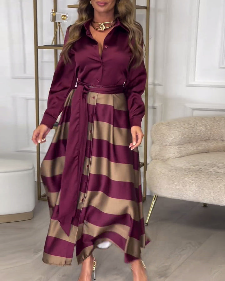 Robe élégante à rayures et à bretelles