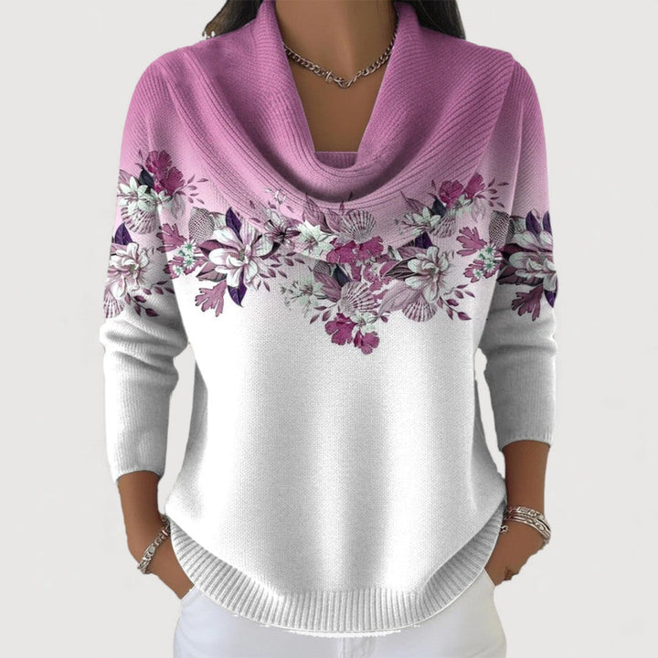 Sweter w kwiaty z kołnierzem