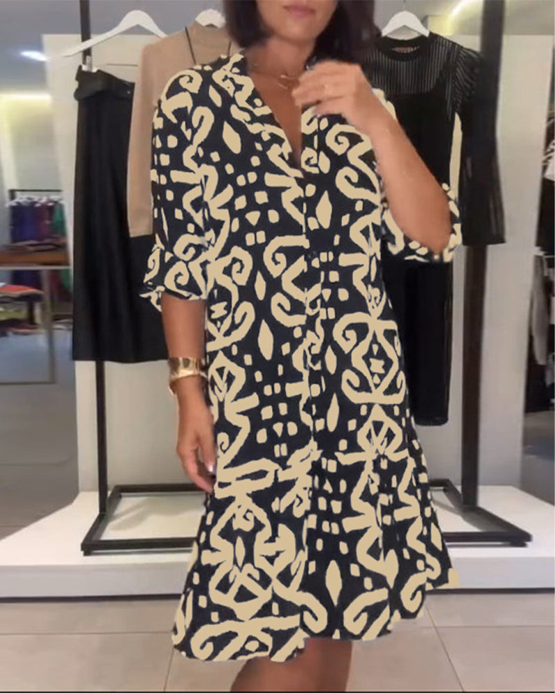 Robe Col En V Élégante Imprimée
