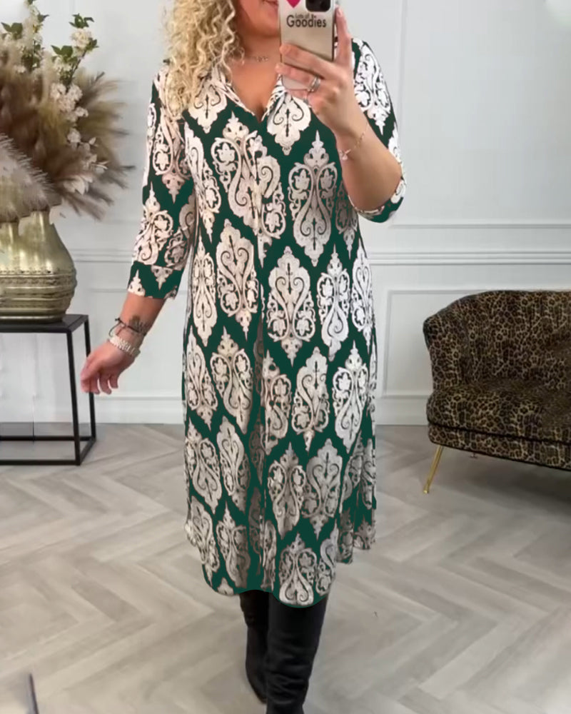 Robe à revers imprimé et fente latérale