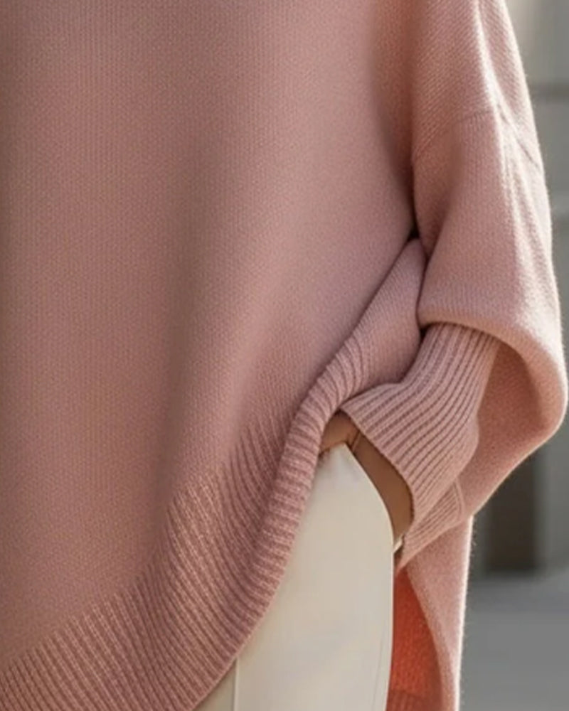 Sweter z okrągłym dekoltem, luźny, średniej długości