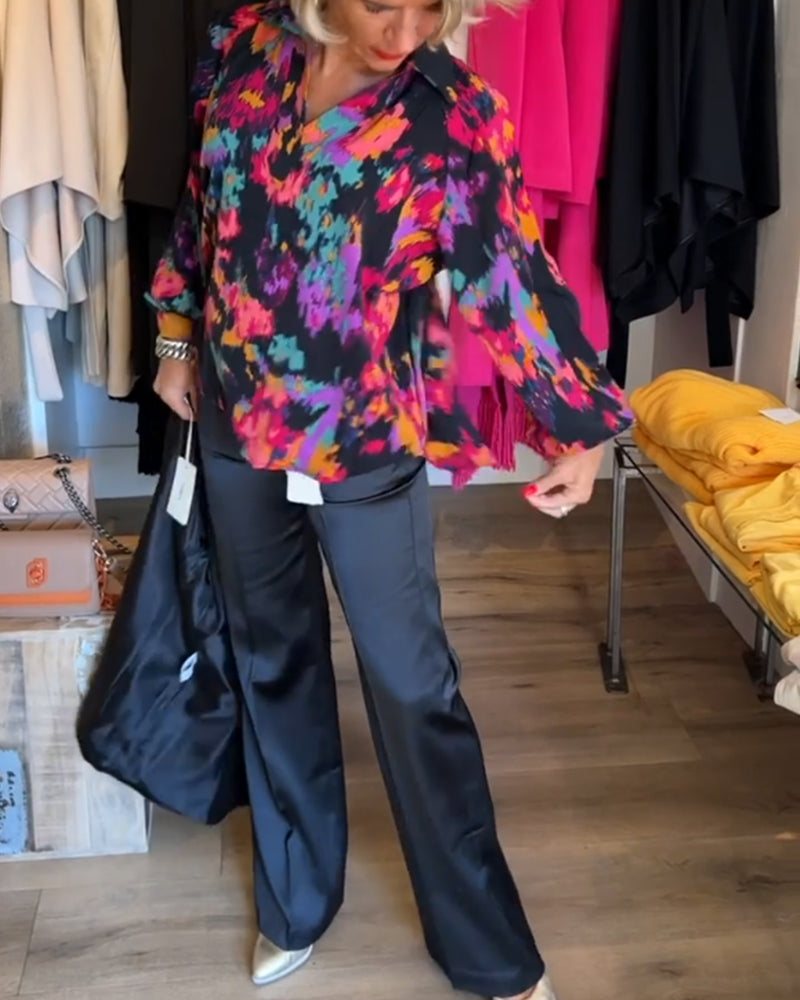 Elegancka bluzka z długim rękawem we wzory