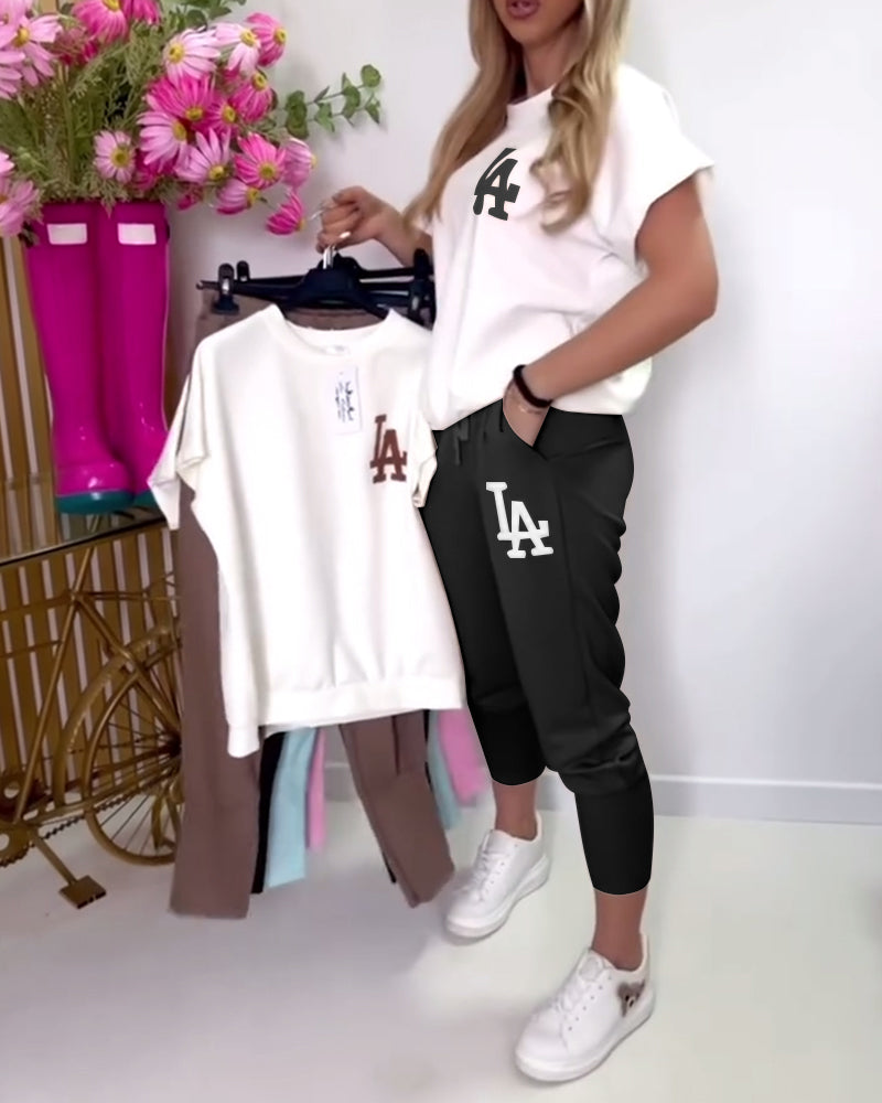 Set Pantalons Skinny Sportifs À Imprimé Lettres