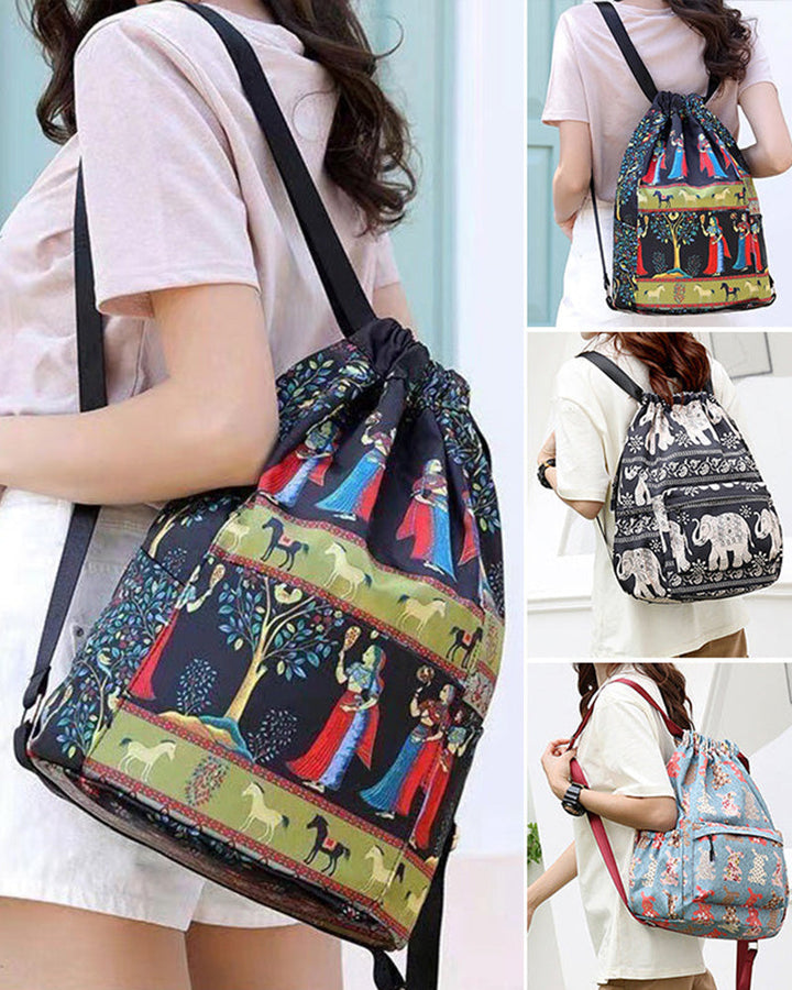 Sac à bandoulière avec cordon de serrage de style ethnique