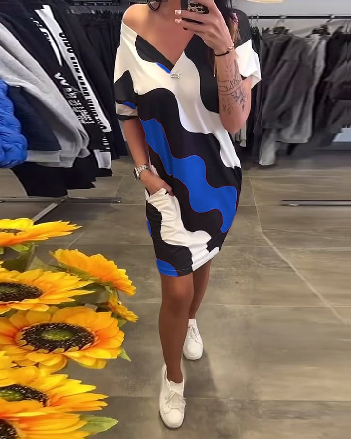 Robe À Col En V Avec Imprimé Ondulé