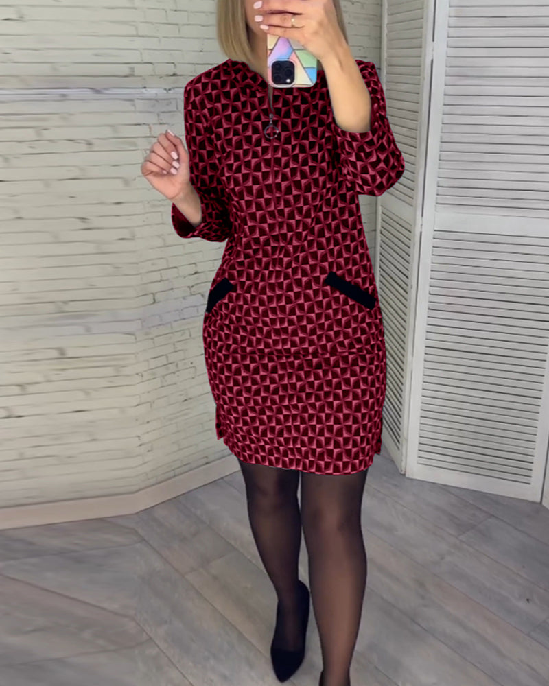 Robe à imprimé losange et manches longues