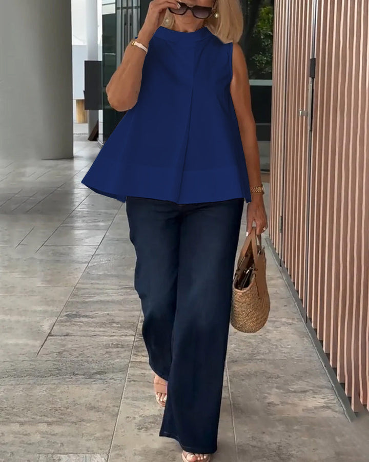Blouse Sans Manches Unie Simple