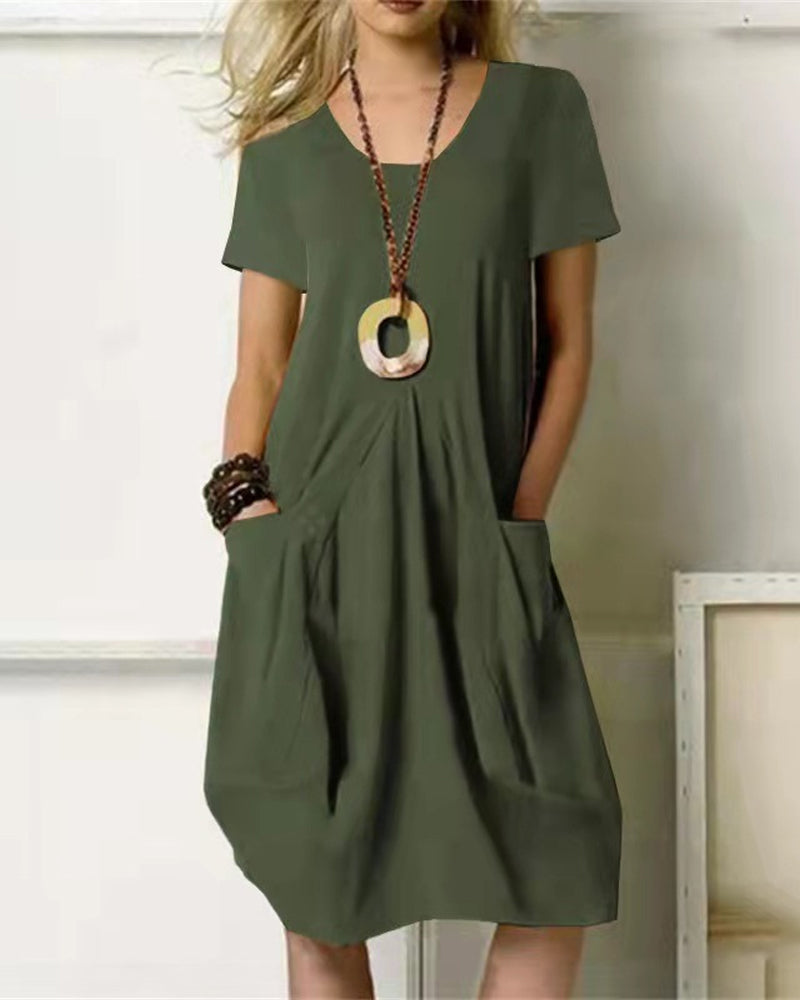 Robe unie col rond manches courtes