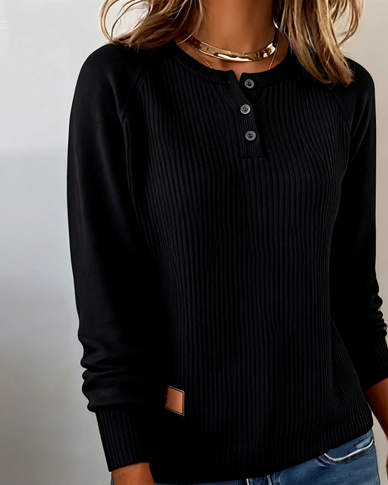 Pull Élégant Bouton Manche Raglan