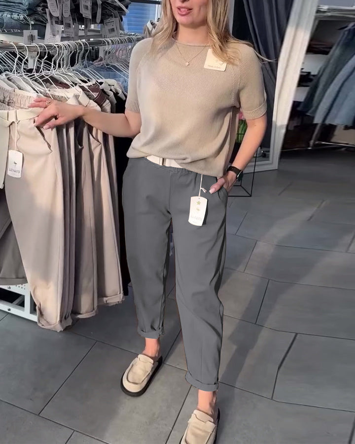 Pantalon Uni Décontracté Droit