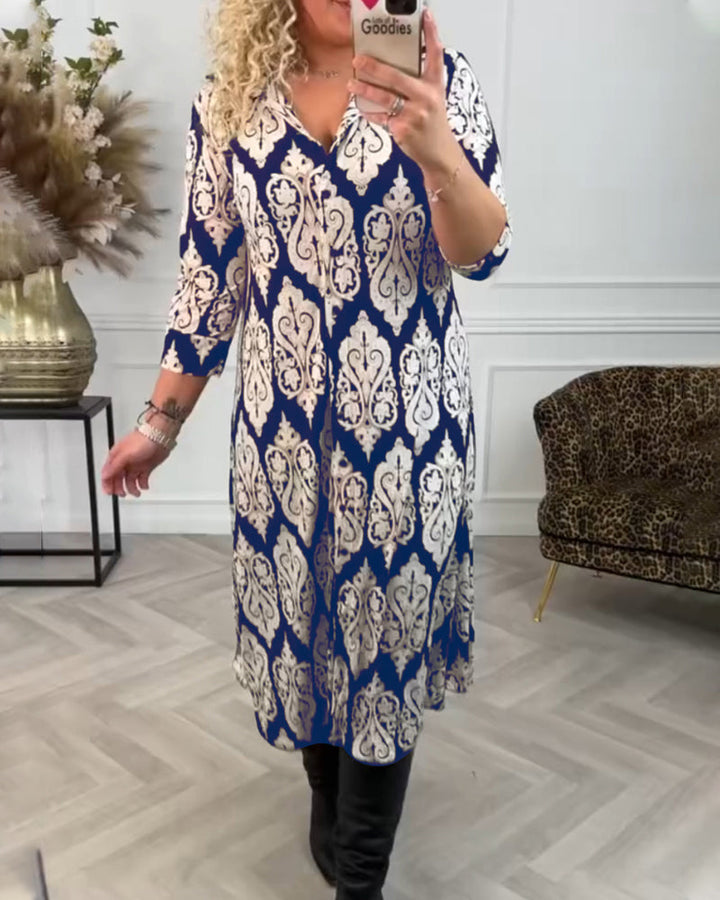 Robe à revers imprimé et fente latérale
