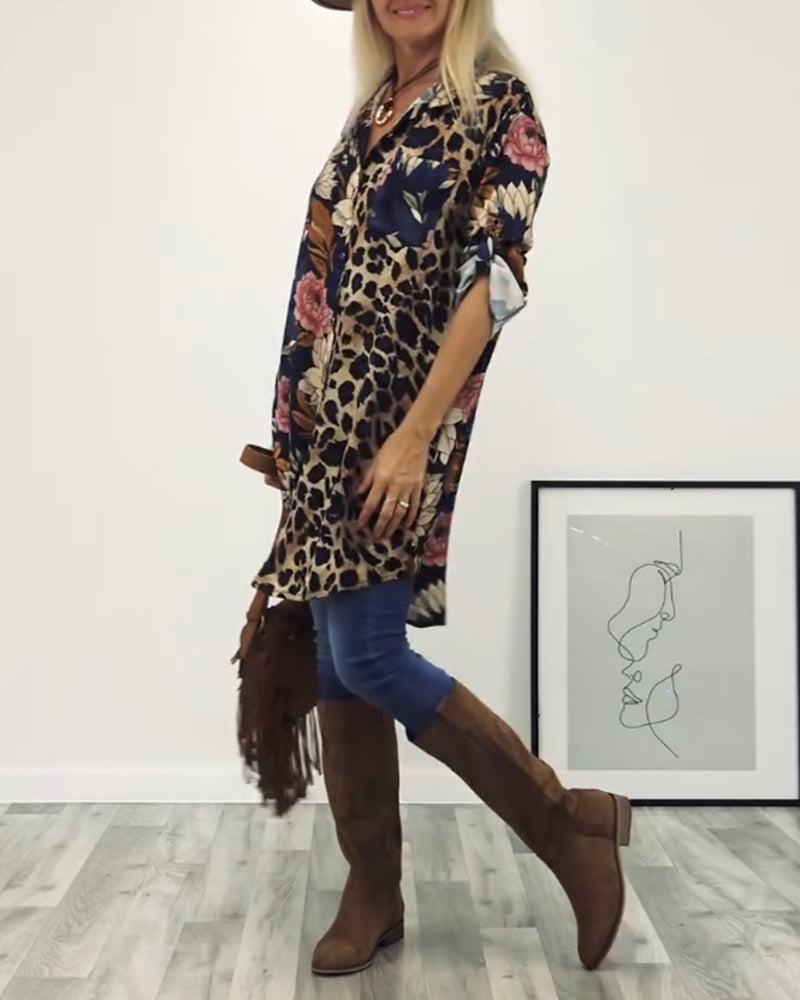Chemise patchwork imprimé léopard à revers