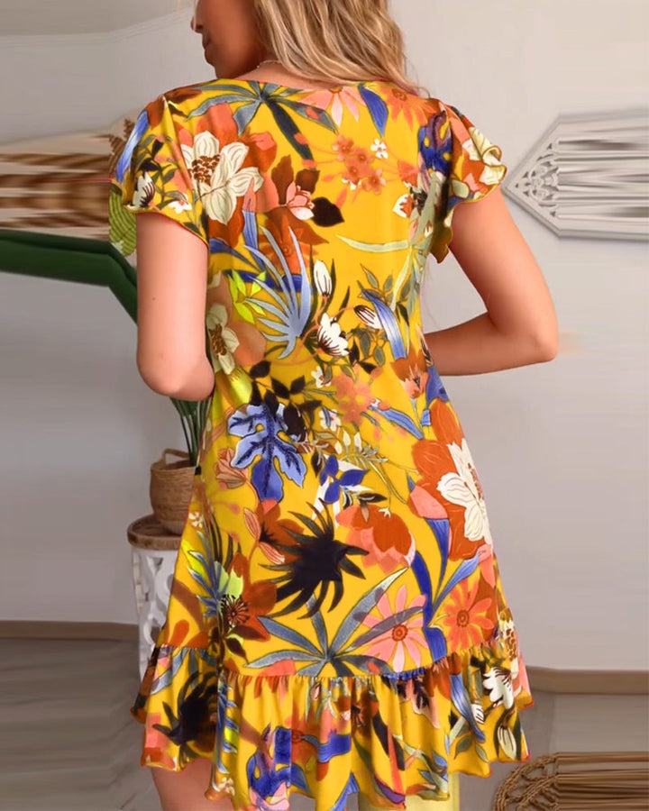 Robe florale avec col et volants