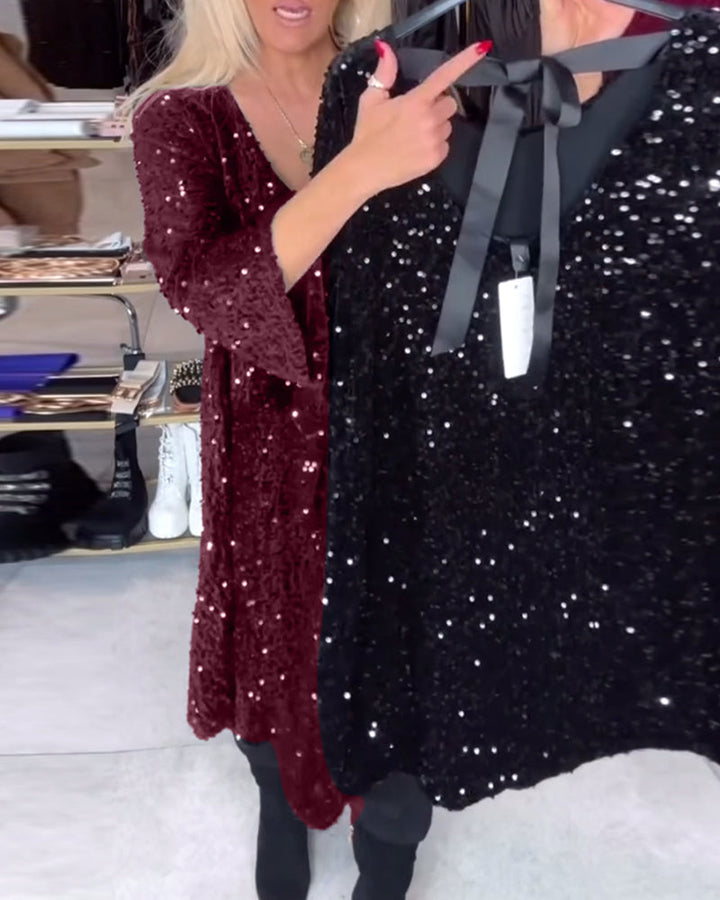 Robe En Velours Pailletée Avec Décolleté Large